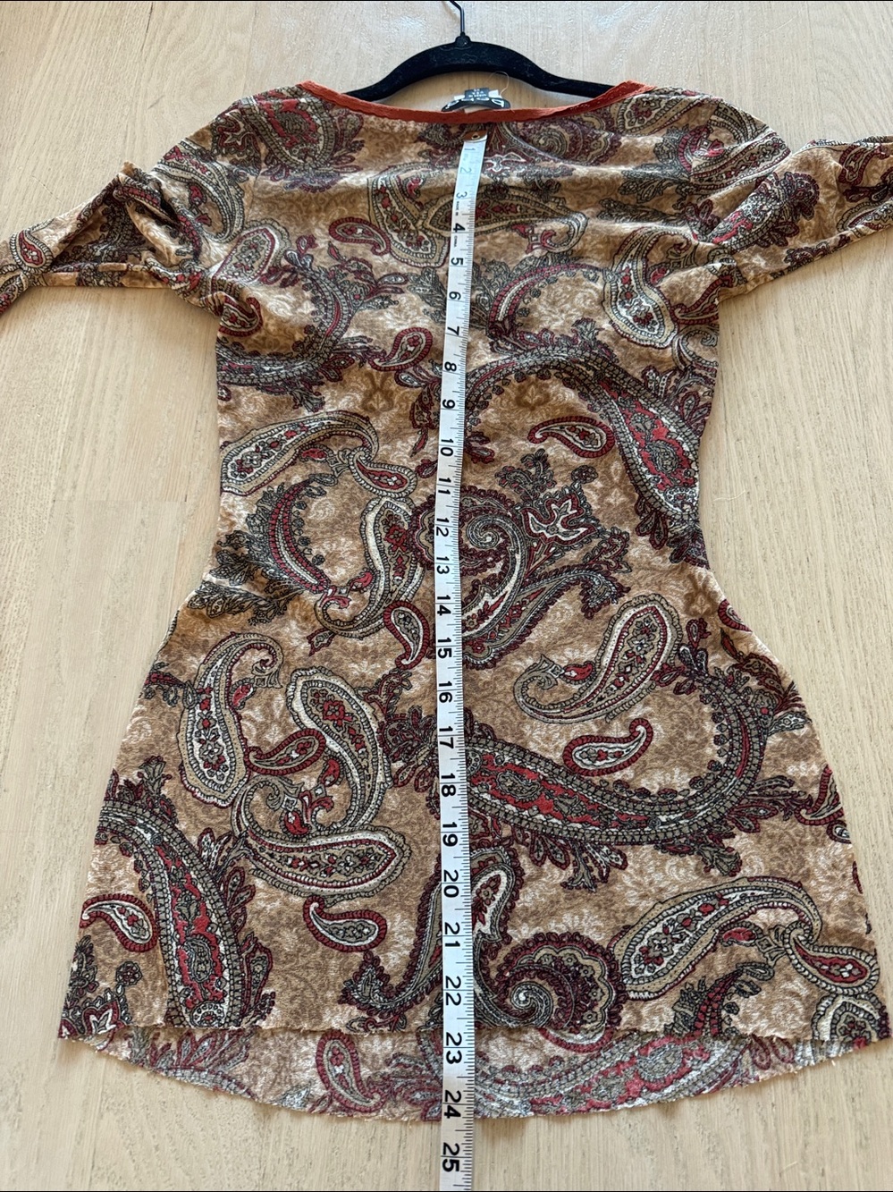 bebe Brown Paisley Tie-Front Long Sleeve Top with Rust Trim - Picture 3 of 6